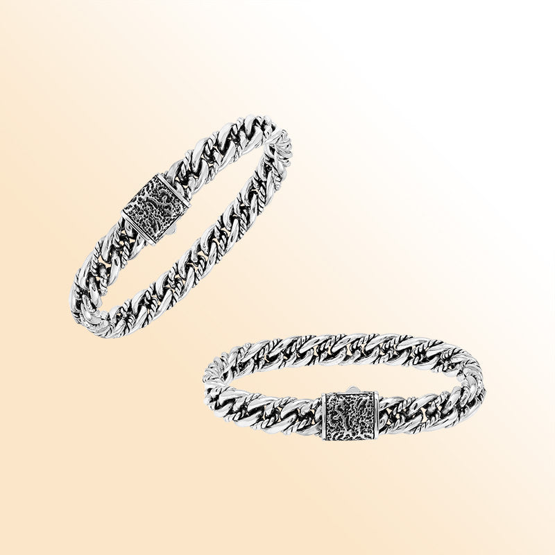 Handcrafted sterling silver woven chain bracelet with textured clasp, elegant unisex Bali jewelry design