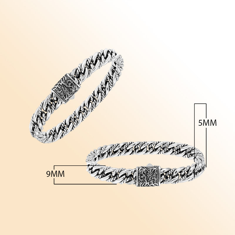 Handcrafted sterling silver woven chain bracelet with textured clasp, elegant unisex Bali jewelry design