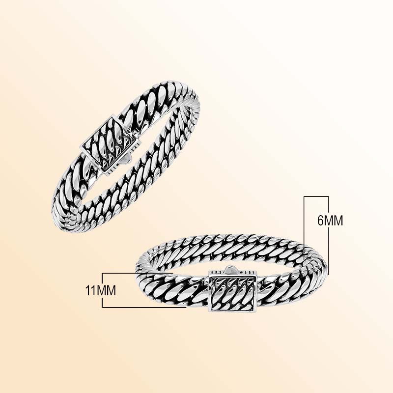 Handcrafted sterling silver bold chain bracelet with radiant mirror-polished finish made in Bali.