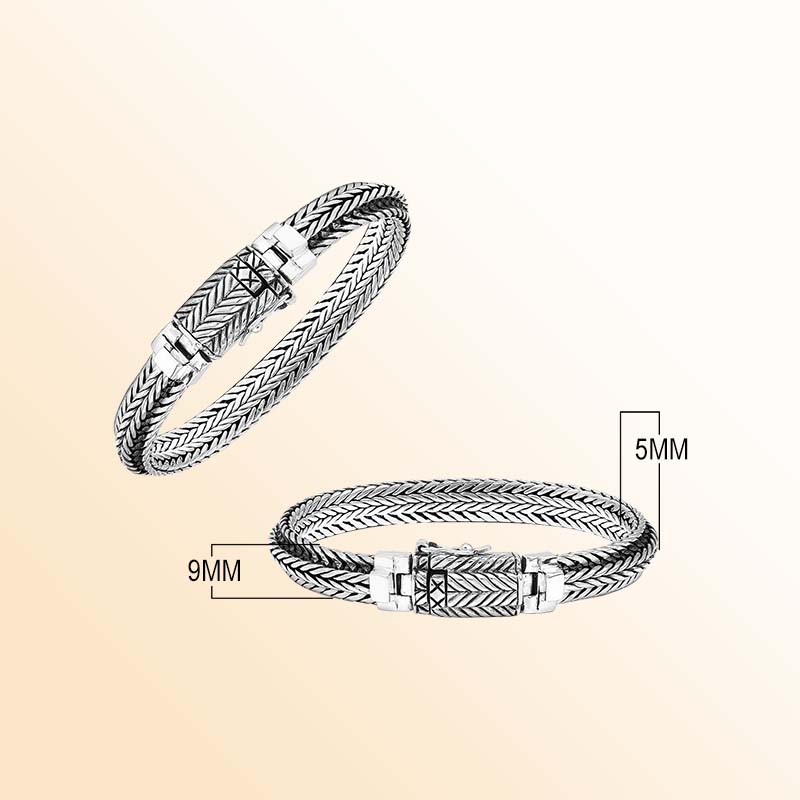 Handcrafted Sterling Silver Trinity Weave Bracelet With Three Braided Chevron Chains, Oxidized Accents And Engraved Box Clasp