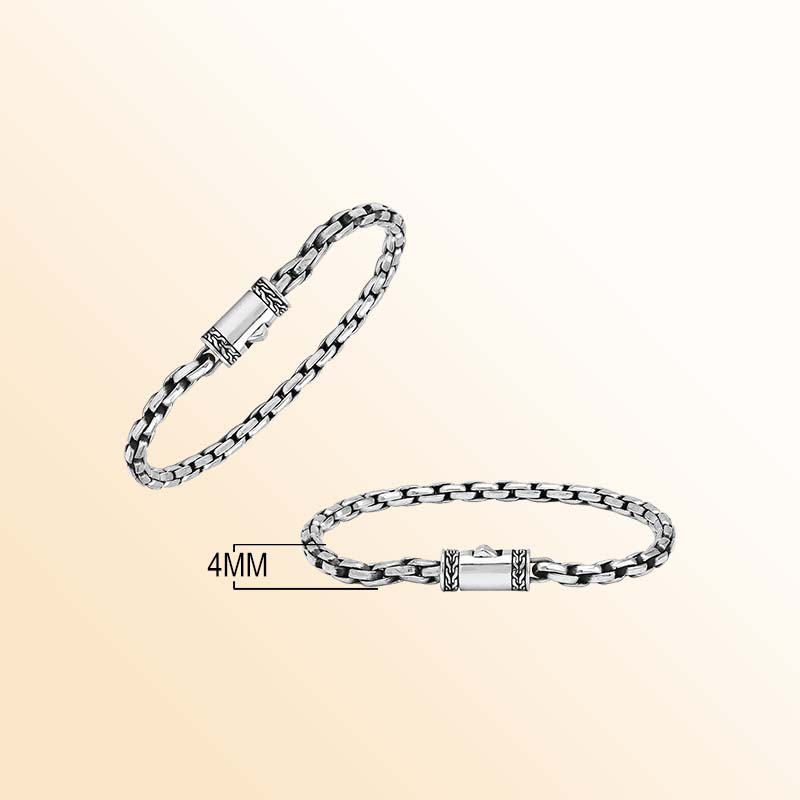 Handcrafted Sterling Silver Heritage Oval Link Bracelet With Polished Links, Oxidized Accents And Decorative Artisan Box Clasp