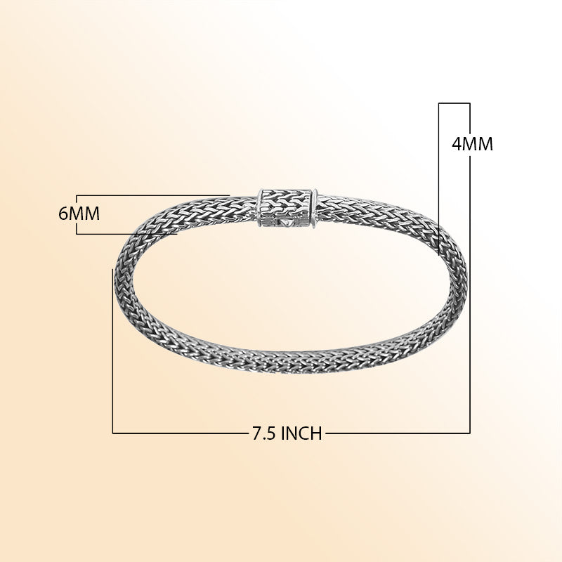 Sterling silver woven chain bracelet with antique polished finish handcrafted in Bali