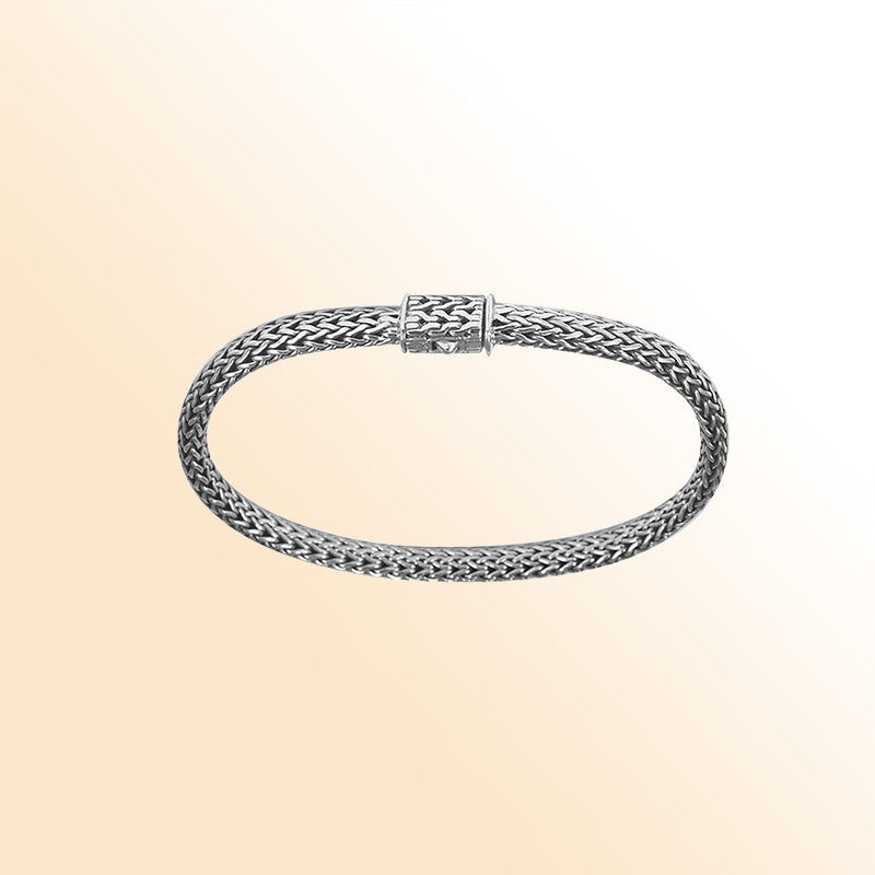 Sterling silver woven chain bracelet with antique polished finish handcrafted in Bali