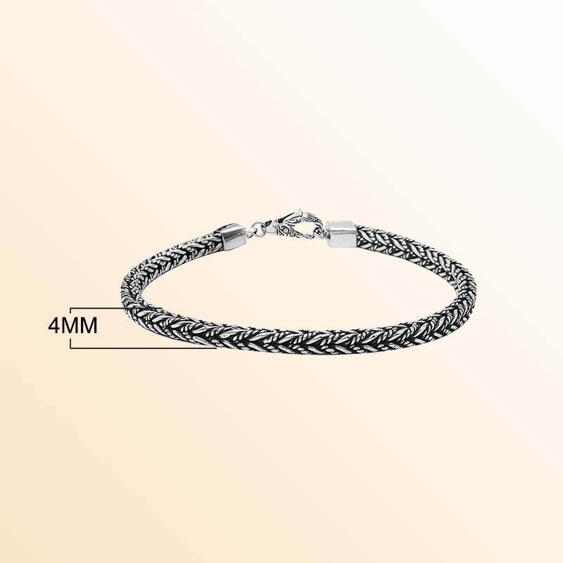 Handcrafted sterling silver wheat chain bracelet with oxidized finish and hook clasp from Bali.