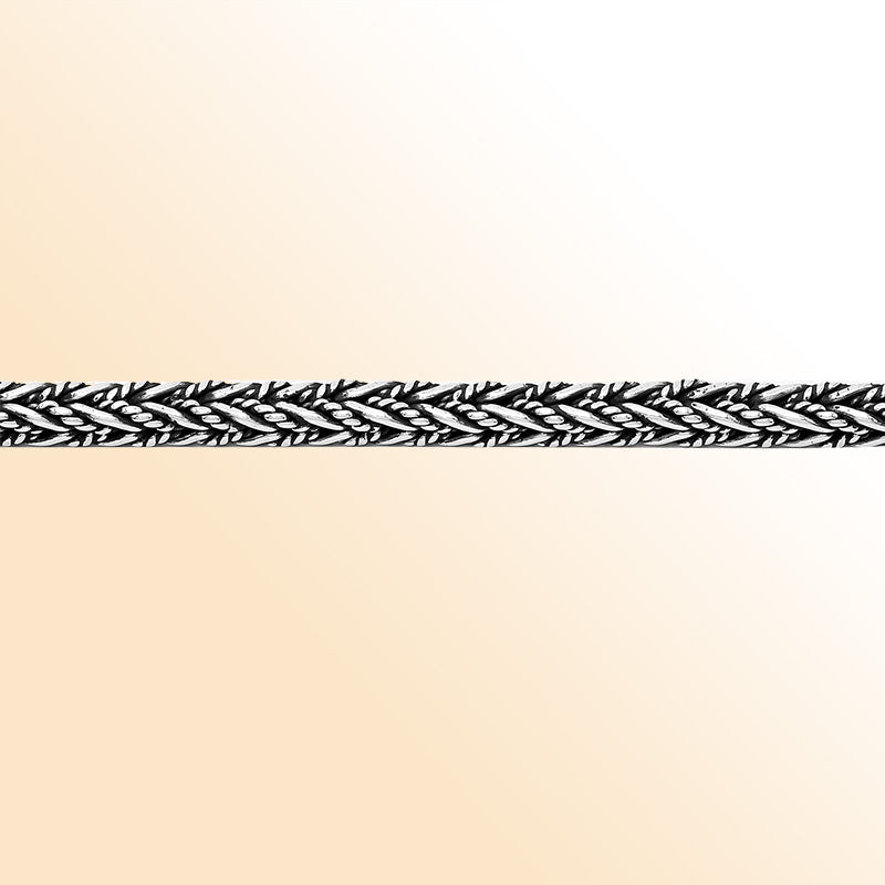 Handcrafted sterling silver wheat chain bracelet with oxidized finish and hook clasp from Bali.