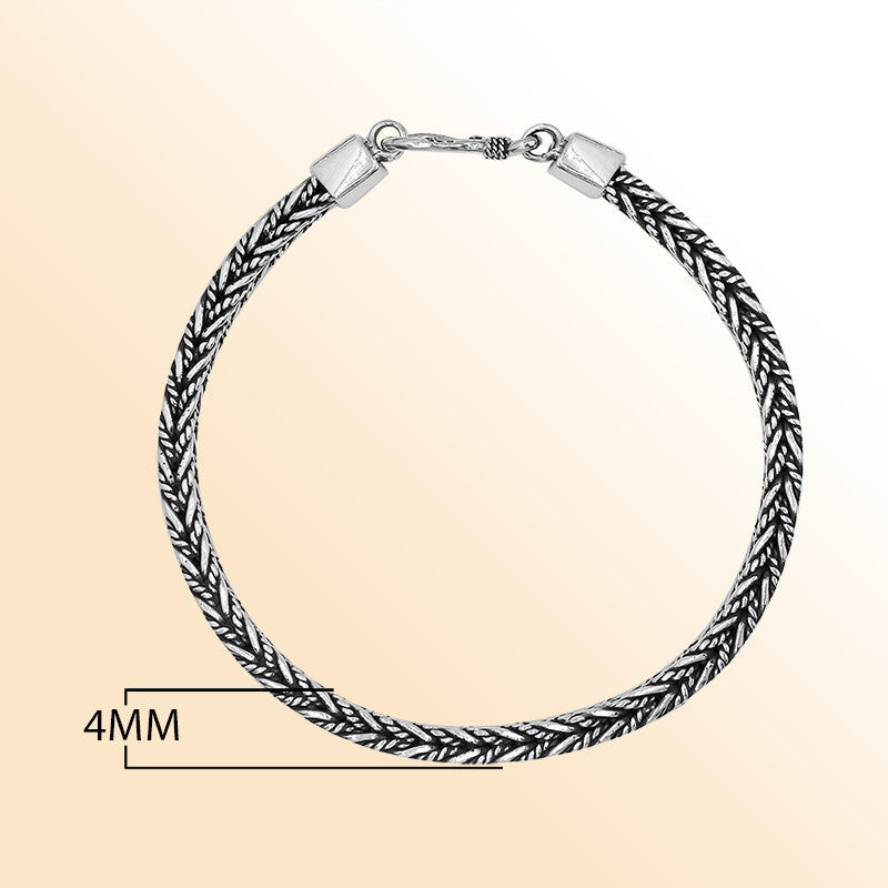 Handcrafted sterling silver wheat chain bracelet with oxidized finish and hook clasp from Bali.