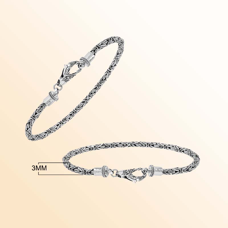 Sterling silver Balinese bracelet with woven wheat-link chain and handcrafted lobster clasp.