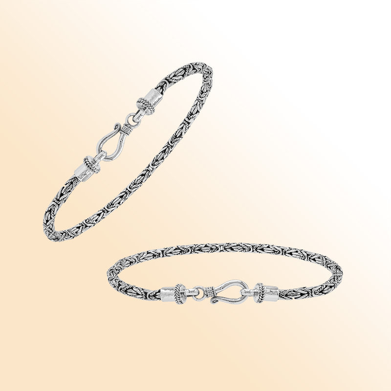 Sterling silver Balinese bracelet with woven wheat-link chain and handcrafted lobster clasp.
