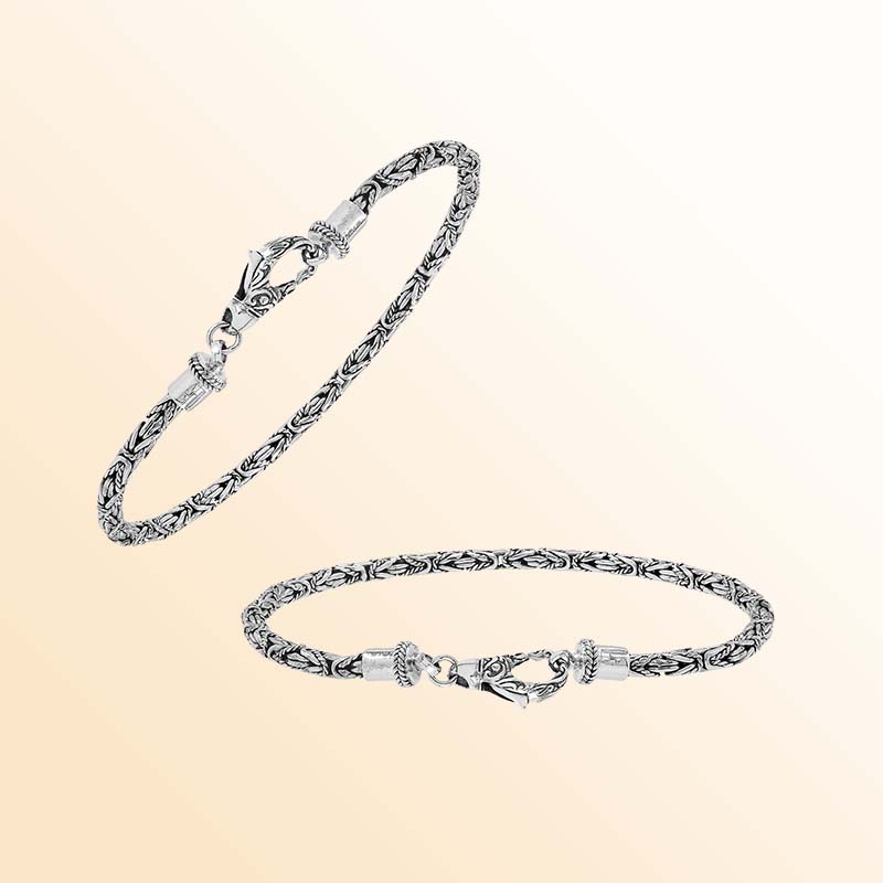 Sterling silver Balinese bracelet with woven wheat-link chain and handcrafted lobster clasp.