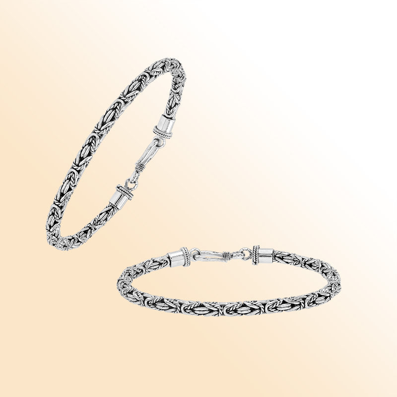 Sterling silver Balinese bracelet with handcrafted wheat-link chain and lobster clasp artisan-made in Bali.
