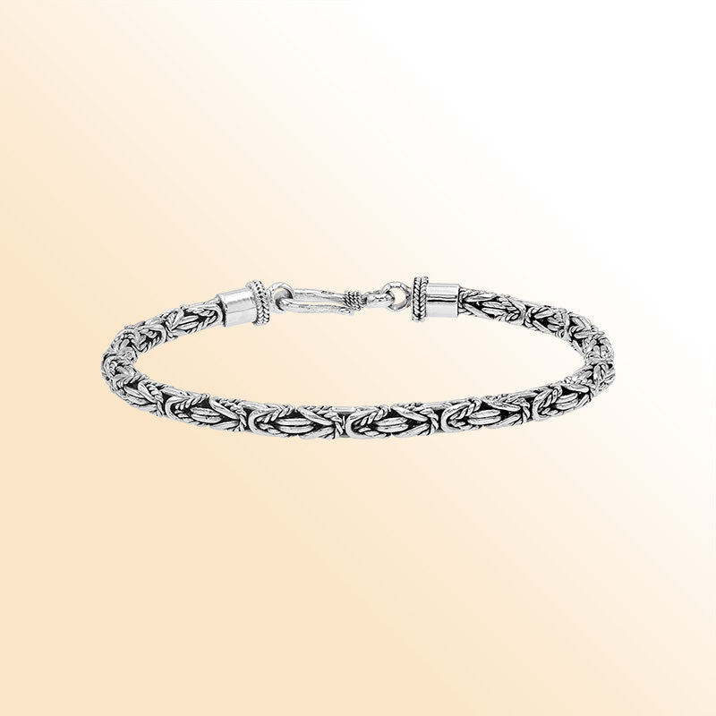 Sterling silver Balinese bracelet with handcrafted wheat-link chain and lobster clasp artisan-made in Bali.