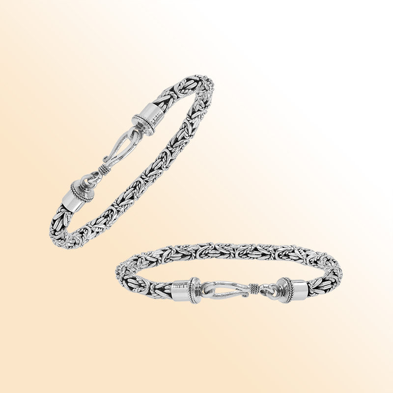 Sterling silver bracelet with Balinese woven chain and handcrafted lobster clasp made in Bali.