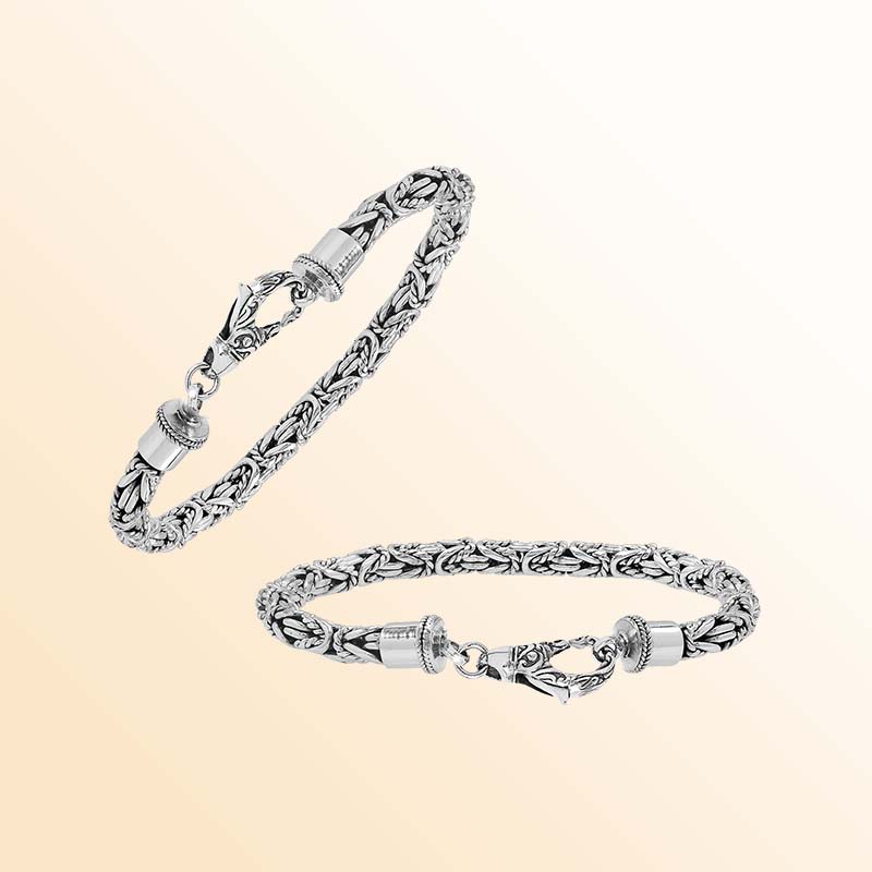 Sterling silver bracelet with Balinese woven chain and handcrafted lobster clasp made in Bali.