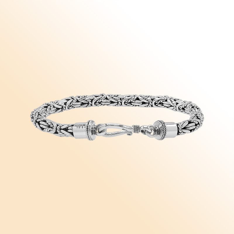Sterling silver bracelet with Balinese woven chain and handcrafted lobster clasp made in Bali.