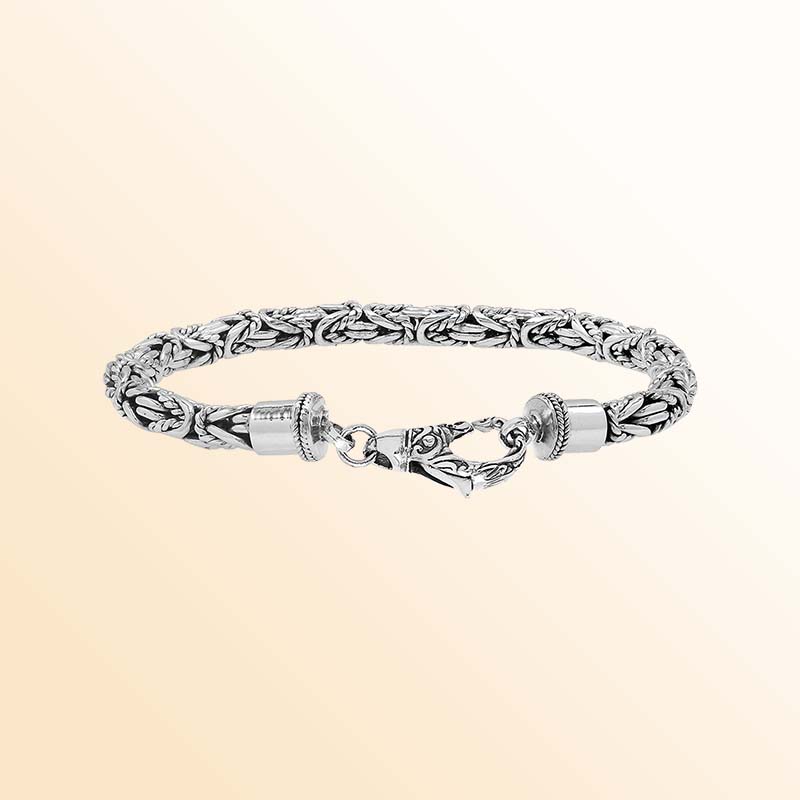 Sterling silver bracelet with Balinese woven chain and handcrafted lobster clasp made in Bali.