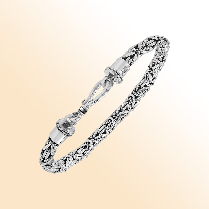 Sterling silver bracelet with Balinese woven chain and handcrafted lobster clasp made in Bali.