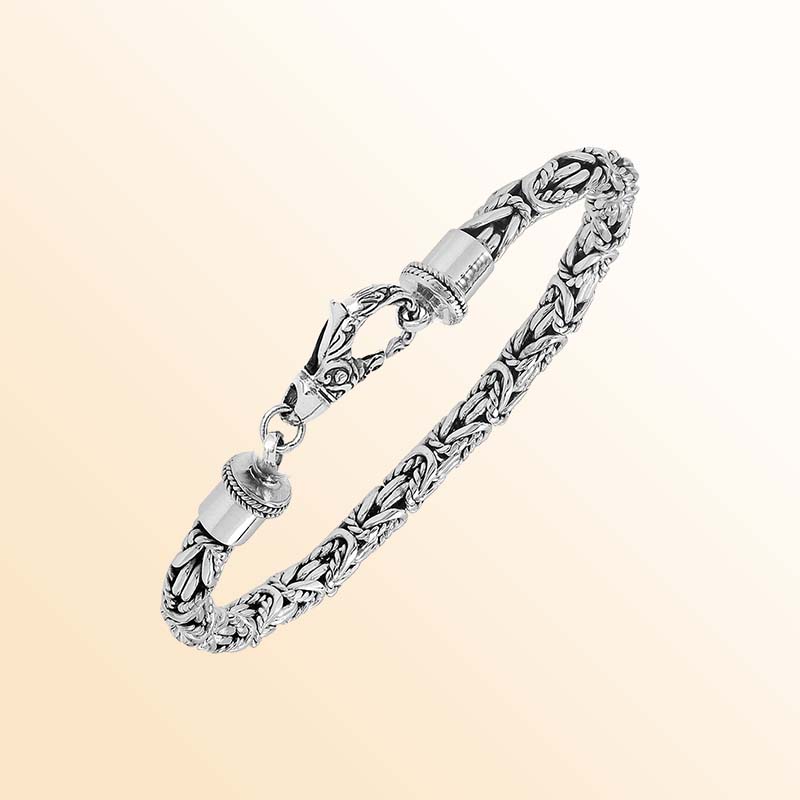 Sterling silver bracelet with Balinese woven chain and handcrafted lobster clasp made in Bali.