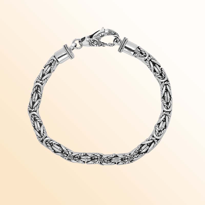 Sterling silver bracelet with Balinese woven chain and handcrafted lobster clasp made in Bali.