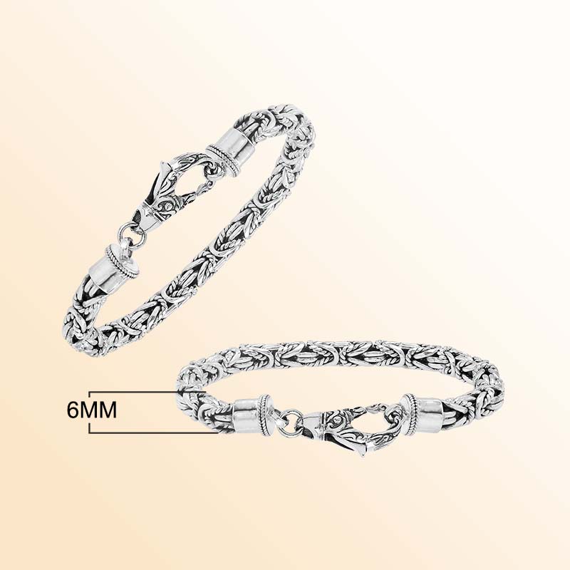 Sterling silver bracelet with Balinese woven wheat-link chain and handcrafted lobster clasp made in Bali.

