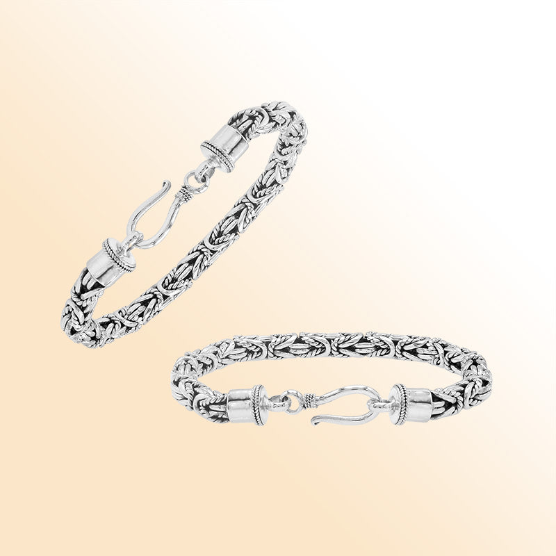 Sterling silver bracelet with Balinese woven wheat-link chain and handcrafted lobster clasp made in Bali.