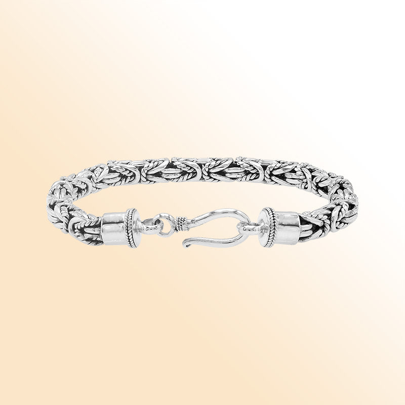 Sterling silver bracelet with Balinese woven wheat-link chain and handcrafted lobster clasp made in Bali.