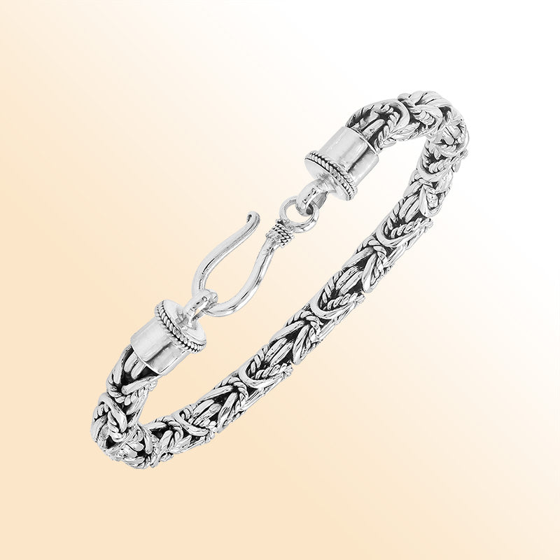 Sterling silver bracelet with Balinese woven wheat-link chain and handcrafted lobster clasp made in Bali.