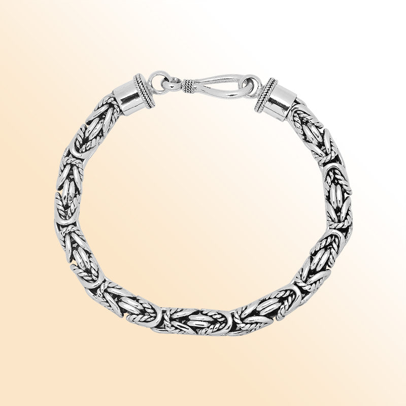 Sterling silver bracelet with Balinese woven wheat-link chain and handcrafted lobster clasp made in Bali.