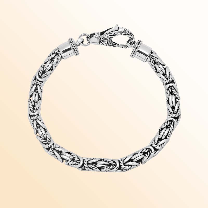 Sterling silver bracelet with Balinese woven wheat-link chain and handcrafted lobster clasp made in Bali.
