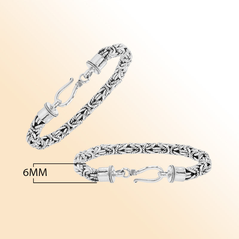Sterling silver bracelet with Balinese woven wheat-link chain and handcrafted lobster clasp made in Bali.