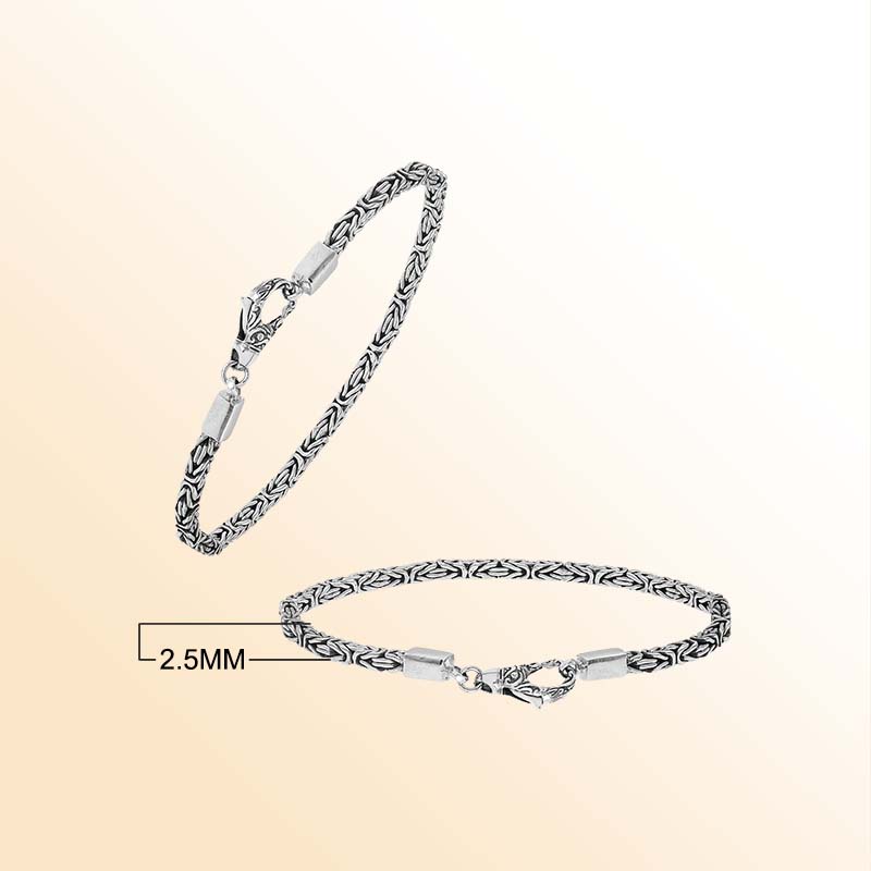 Sterling silver Balinese bracelet featuring woven chain design and handcrafted lobster clasp made in Bali.