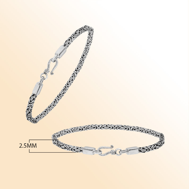 Sterling silver Balinese bracelet featuring woven chain design and handcrafted lobster clasp made in Bali.