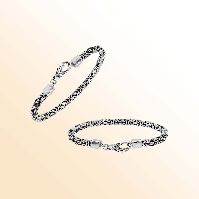 Sterling silver Byzantine chain bracelet with lobster clasp handcrafted in Bali