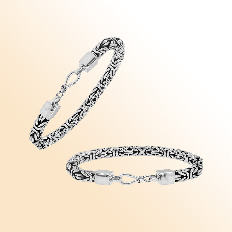 Sterling silver 5mm Byzantine chain bracelet with lobster clasp handcrafted in Bali
