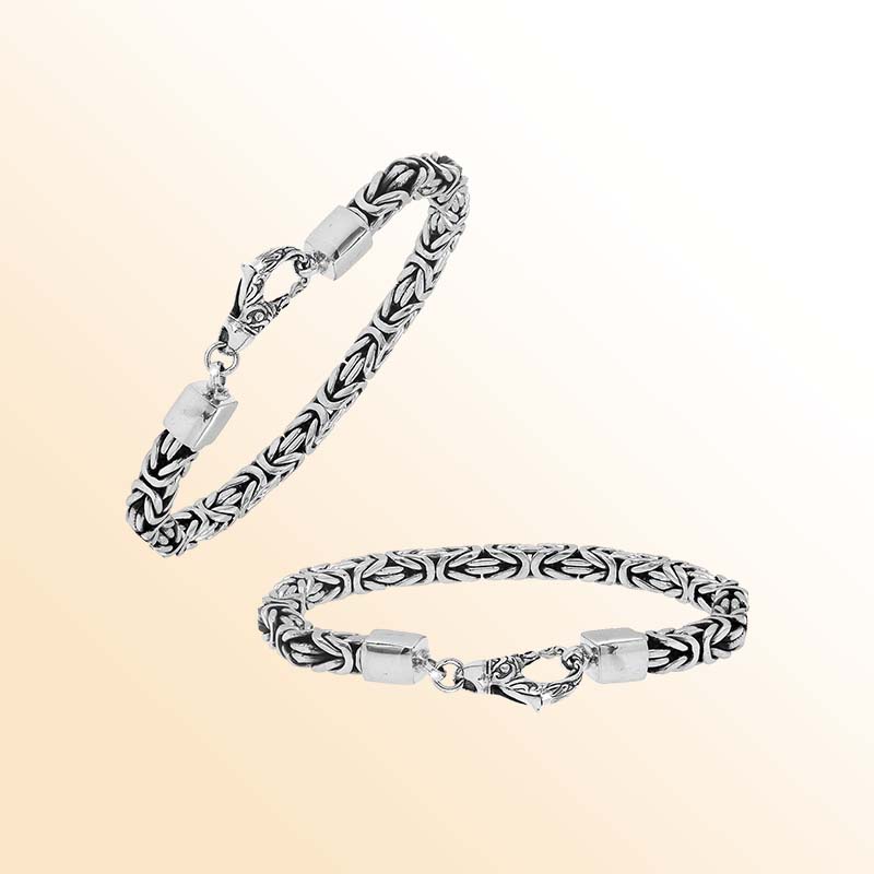 Sterling silver 5mm Byzantine chain bracelet with lobster clasp handcrafted in Bali