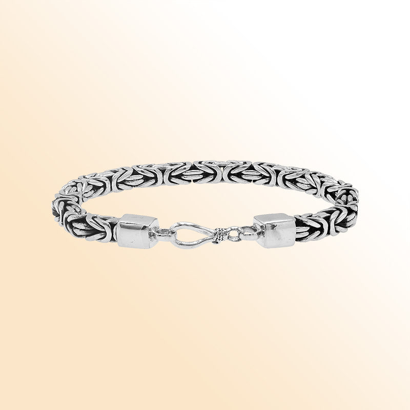 Sterling silver 5mm Byzantine chain bracelet with lobster clasp handcrafted in Bali