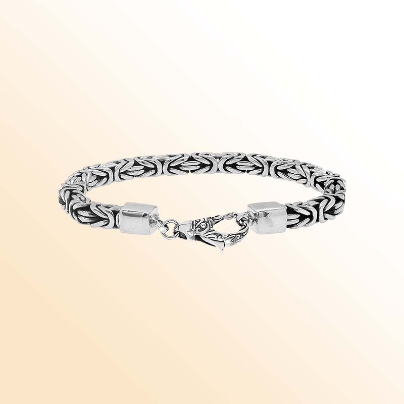 Sterling silver 5mm Byzantine chain bracelet with lobster clasp handcrafted in Bali