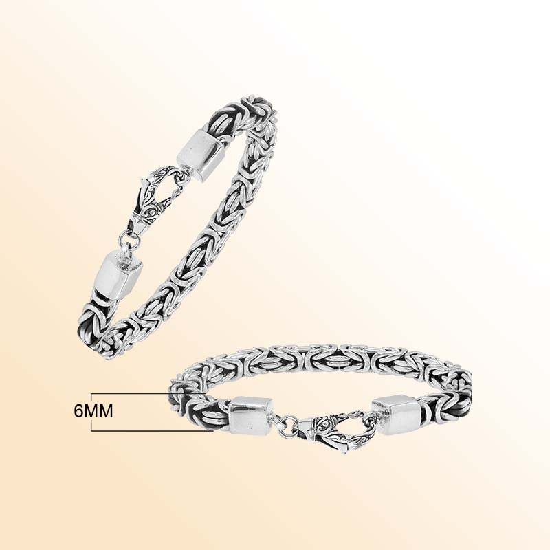 Sterling silver 6mm Byzantine chain bracelet with lobster clasp handcrafted in Bali