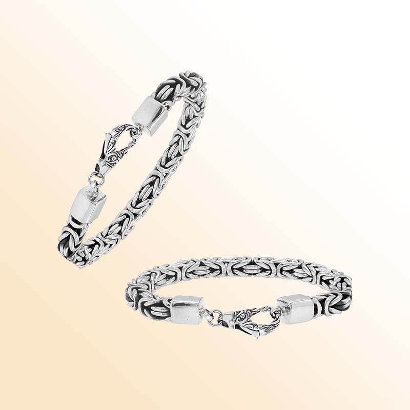 Sterling silver 6mm Byzantine chain bracelet with lobster clasp handcrafted in Bali