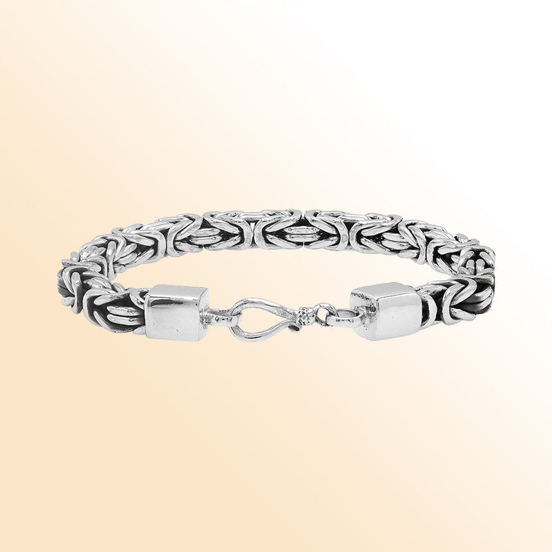 Sterling silver 6mm Byzantine chain bracelet with lobster clasp handcrafted in Bali