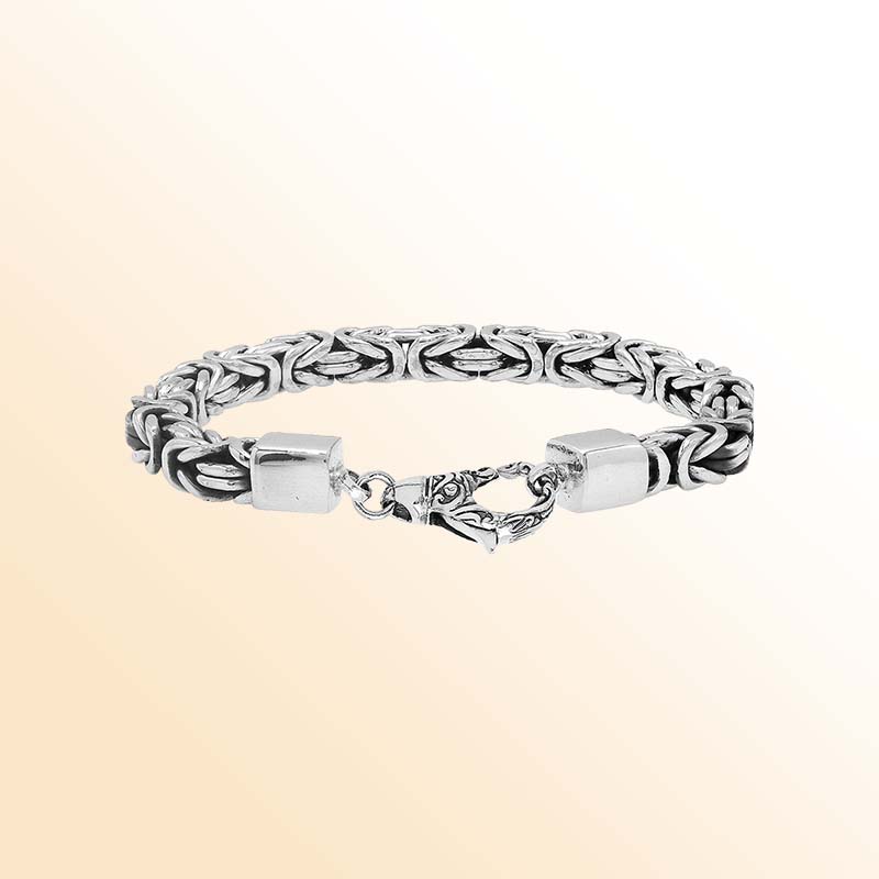Sterling silver 6mm Byzantine chain bracelet with lobster clasp handcrafted in Bali
