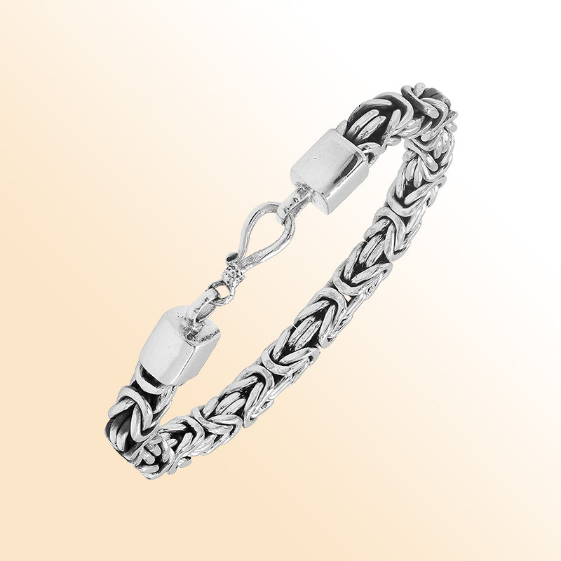 Sterling silver 6mm Byzantine chain bracelet with lobster clasp handcrafted in Bali