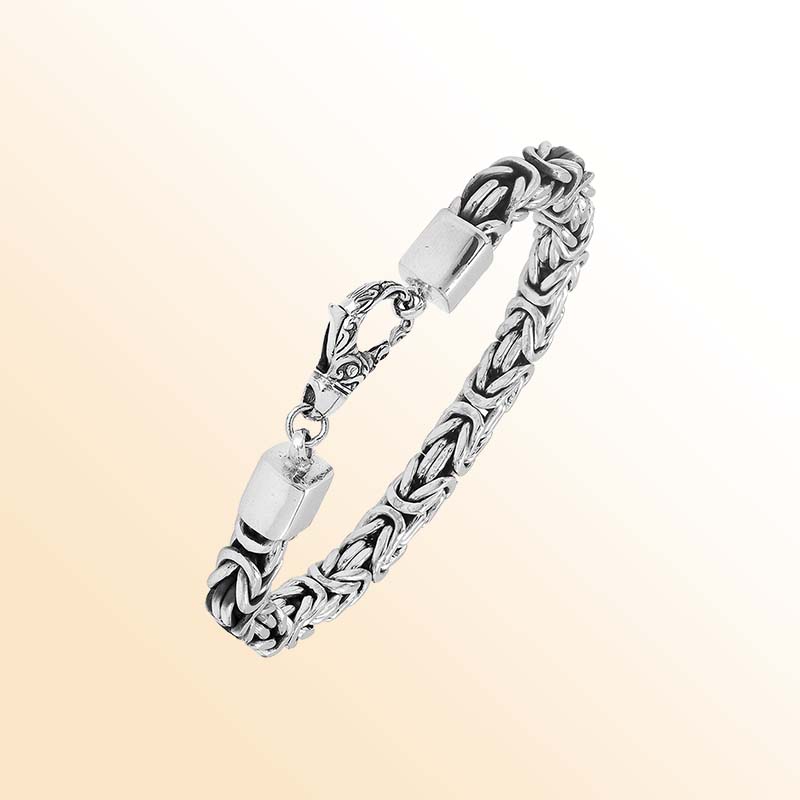 Sterling silver 6mm Byzantine chain bracelet with lobster clasp handcrafted in Bali