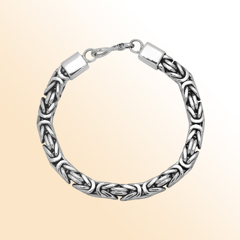 Sterling silver 6mm Byzantine chain bracelet with lobster clasp handcrafted in Bali