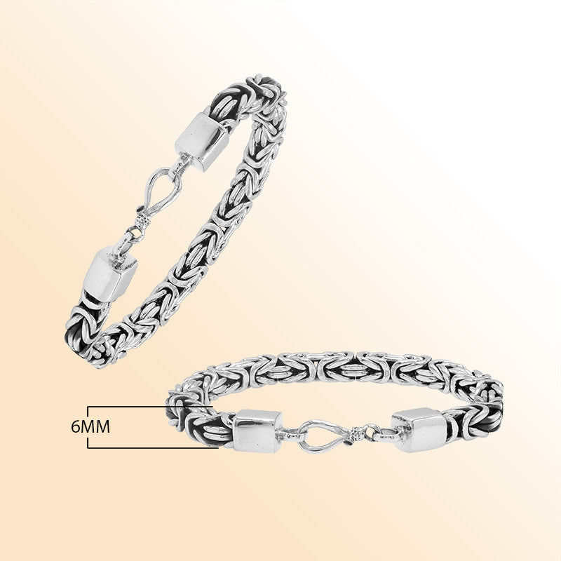 Sterling silver 6mm Byzantine chain bracelet with lobster clasp handcrafted in Bali