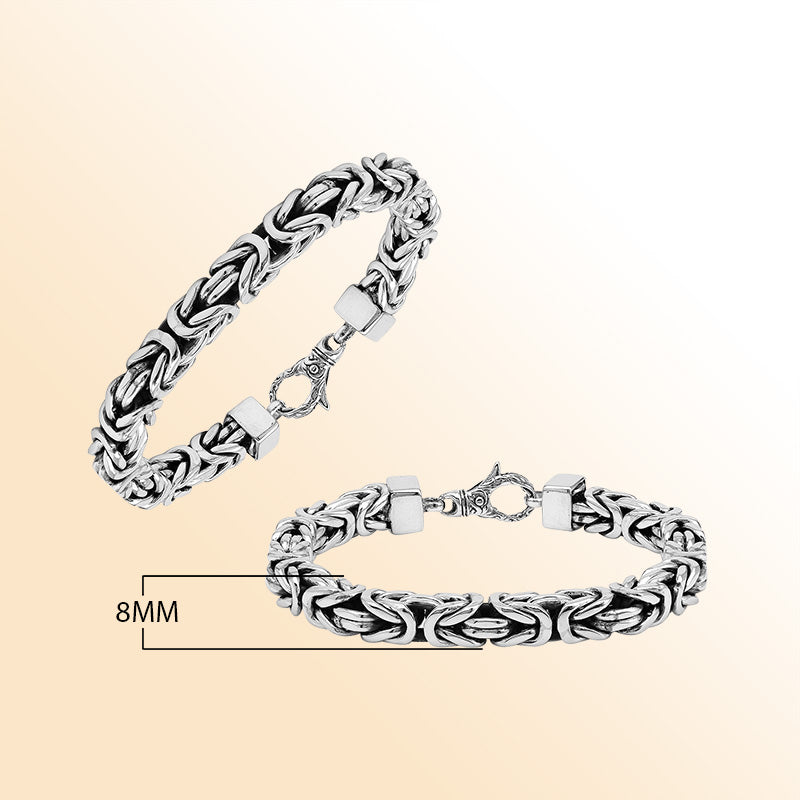 Handcrafted sterling silver square Byzantine bracelet with artisan polish and lobster clasp