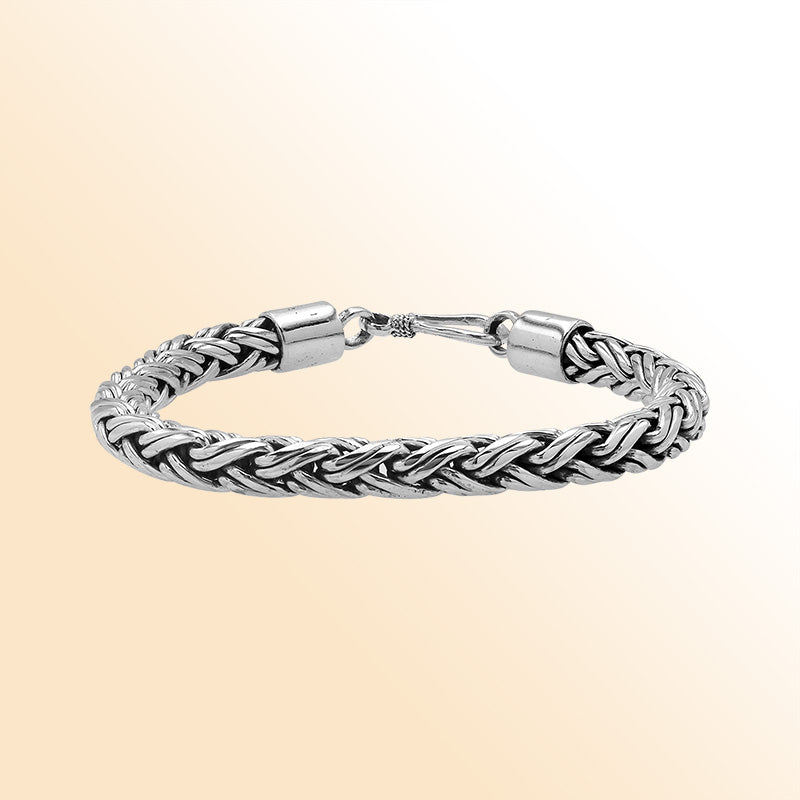 Sterling Silver Bali Handcrafted Braided Bracelet With Oxidized Finish And Lobster Clasp