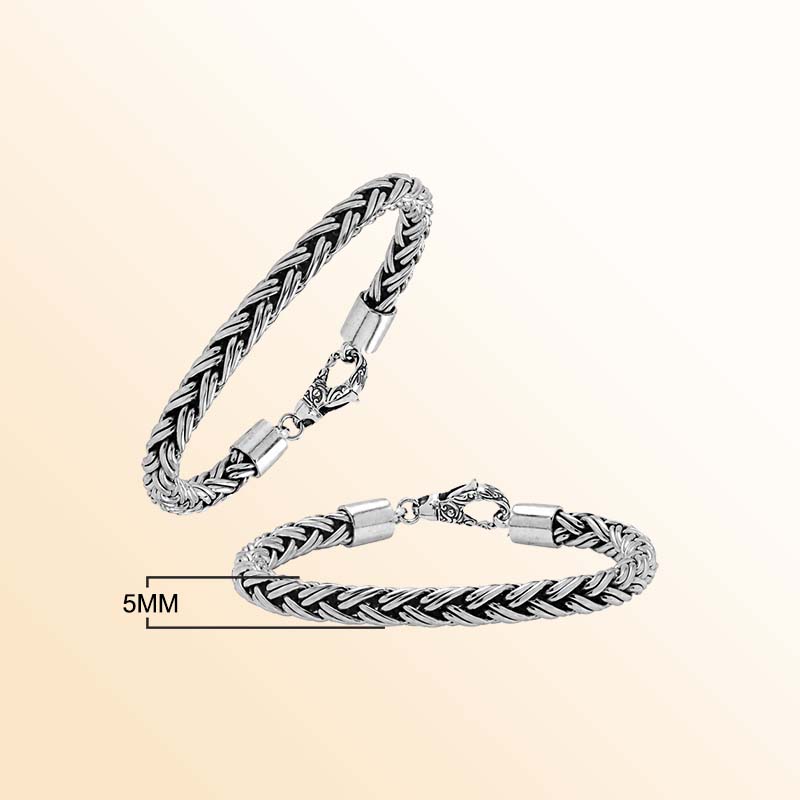 Handcrafted sterling silver Balinese bracelet with thick wheat chain design and hook clasp.