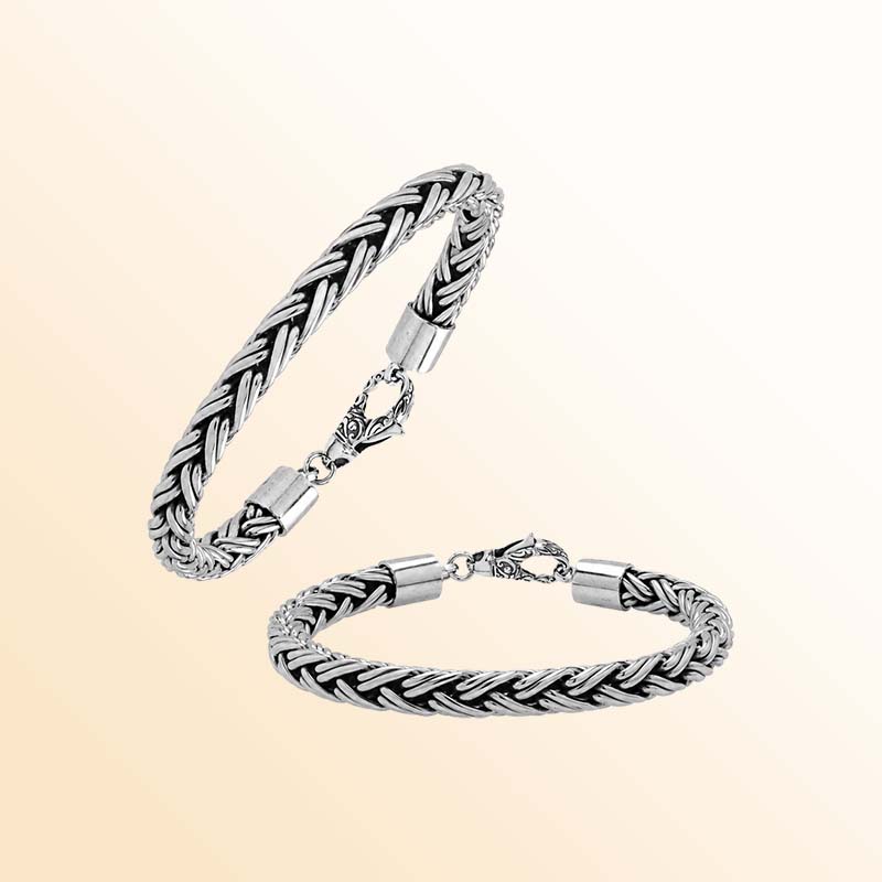 Sterling Silver Bali Handcrafted Braided Bracelet With Oxidized Finish And Lobster Clasp