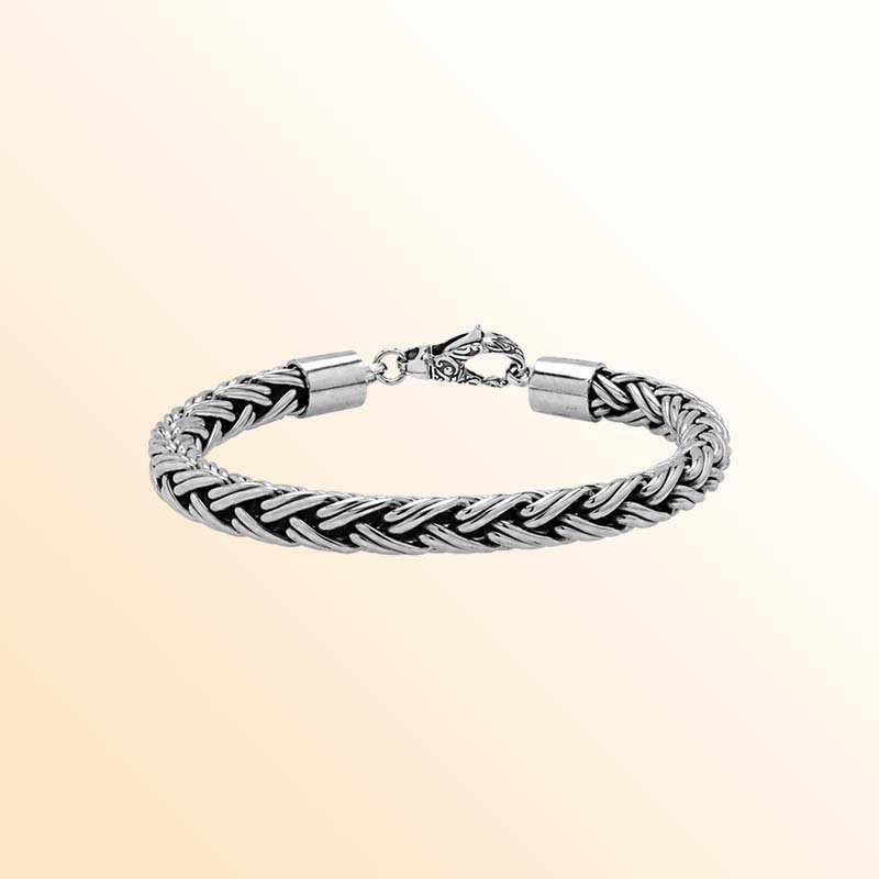 Sterling Silver Bali Handcrafted Braided Bracelet With Oxidized Finish And Lobster Clasp