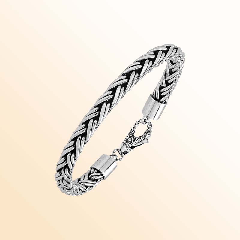 Sterling Silver Bali Handcrafted Braided Bracelet With Oxidized Finish And Lobster Clasp